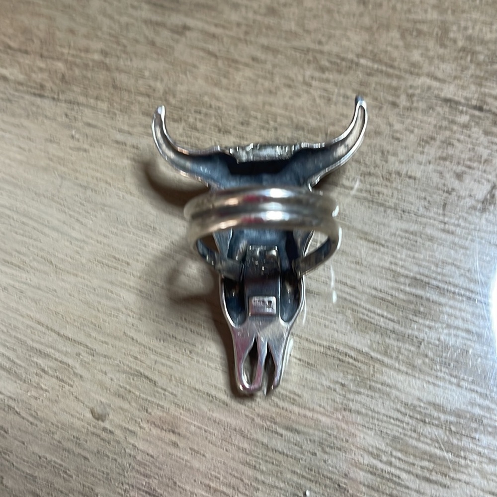 Solid Sterling Silver Custom Steer Head Ring/Scar… - image 5